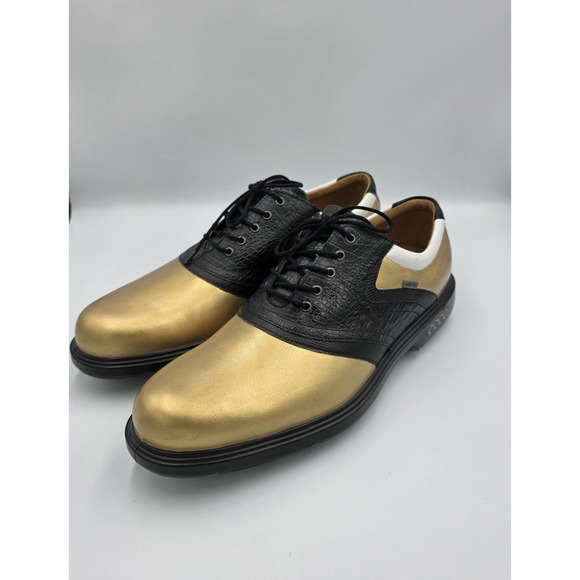 Ecco GoreTex Leather Saddle Men EU 46  Yellow Gold Black Croco Golf Shoe US 11.5 - Picture 1 of 10